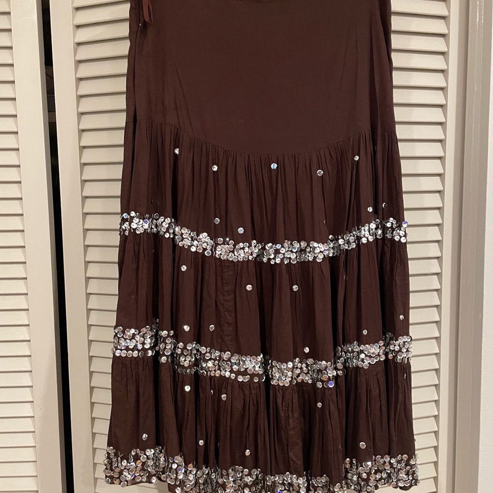Boutique Bohemian Brown Sequence Skirt. Size Large.